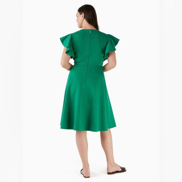 Kate Spade Ponte Flutter-sleeve Midi Dress Vibrant Green Ruffle Elegant Size 6 - Picture 5 of 6